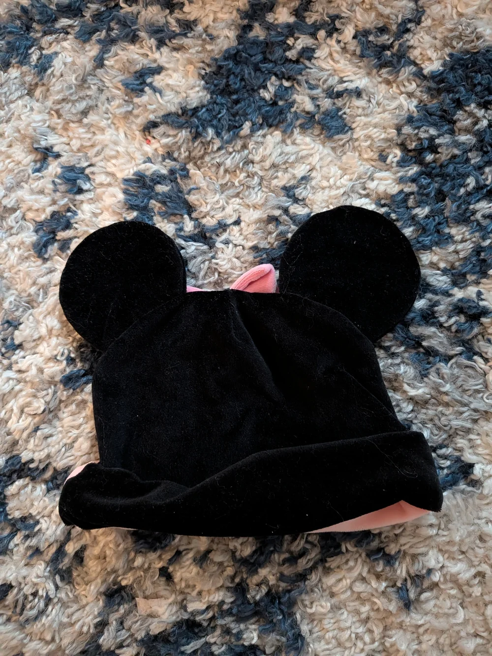 Vintage Disney Minnie Mouse Black and Pink Plush Kids Hat with Bow 90s